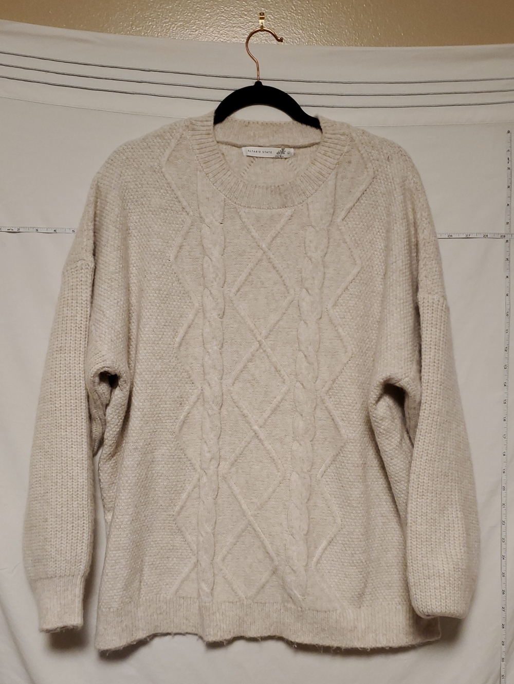 Altar'd Cable Knit Crewneck Sweater Cream L